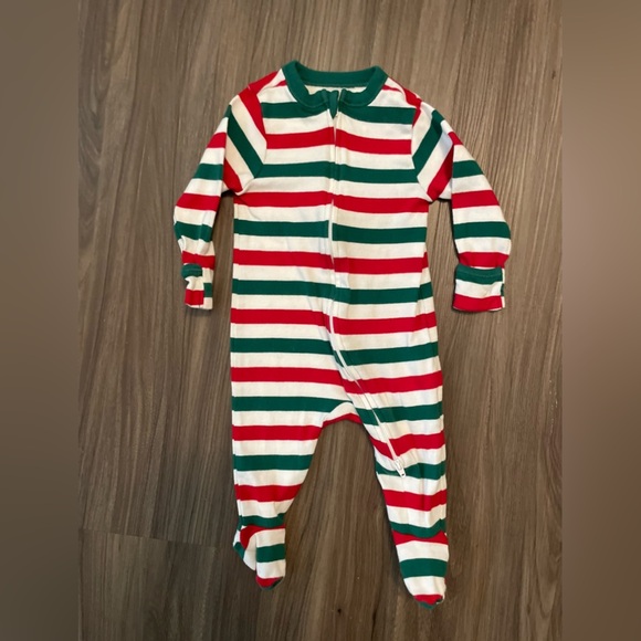 Old Navy Red and Green Footies One Piece with Striped Pattern size 3-6 months - Picture 3 of 4